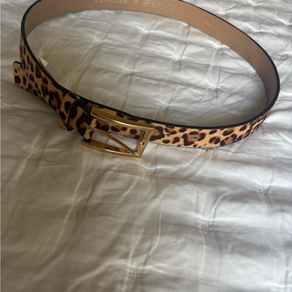 Express Calf Hair Leopard Print Belt with Gold Buckle - Picture 5 of 10